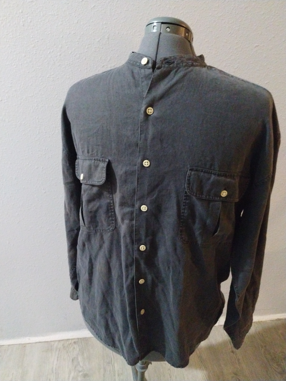 Structure 100% Linen Men's Band Collar Button Down Shirt